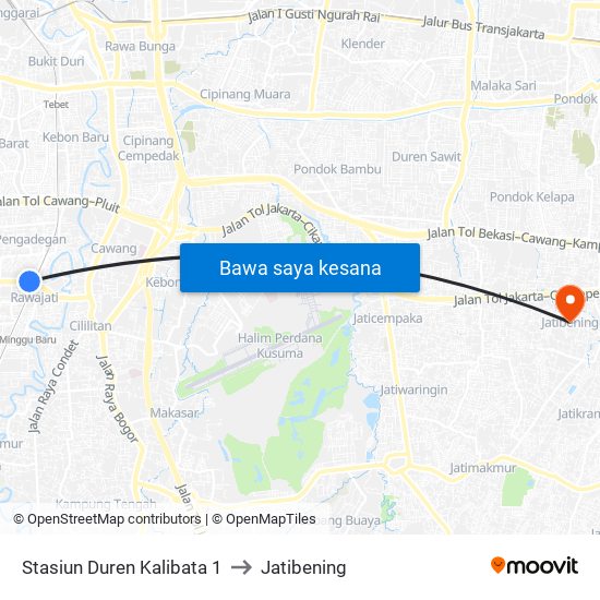 Stasiun Duren Kalibata 1 to Jatibening map