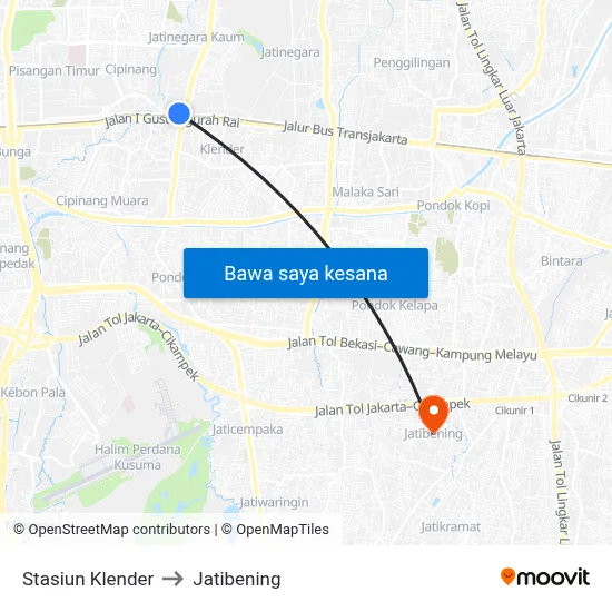 Stasiun Klender to Jatibening map