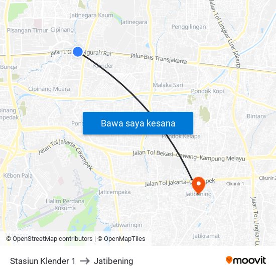 Stasiun Klender 1 to Jatibening map