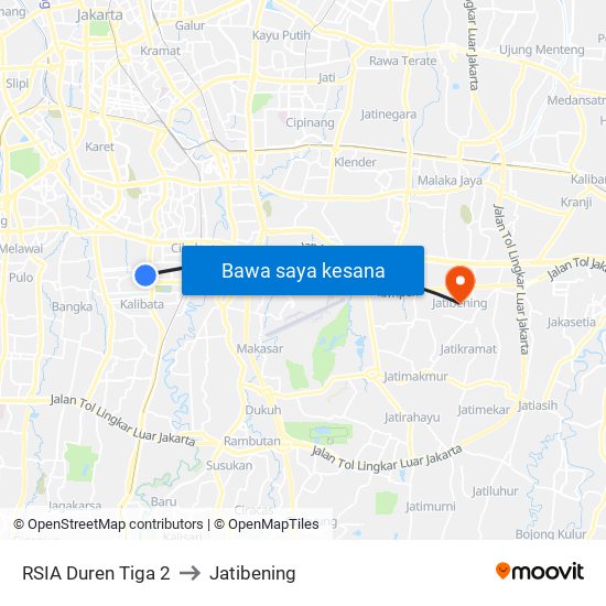RSIA Duren Tiga 2 to Jatibening map