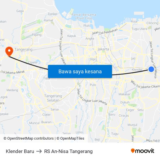 Klender Baru to RS An-Nisa Tangerang map