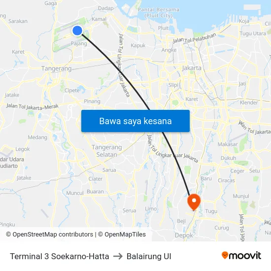 Terminal 3 Soekarno-Hatta to Balairung UI map
