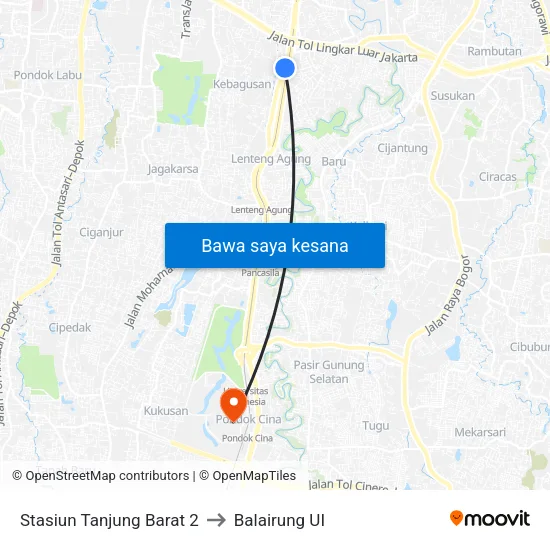 Stasiun Tanjung Barat 2 to Balairung UI map
