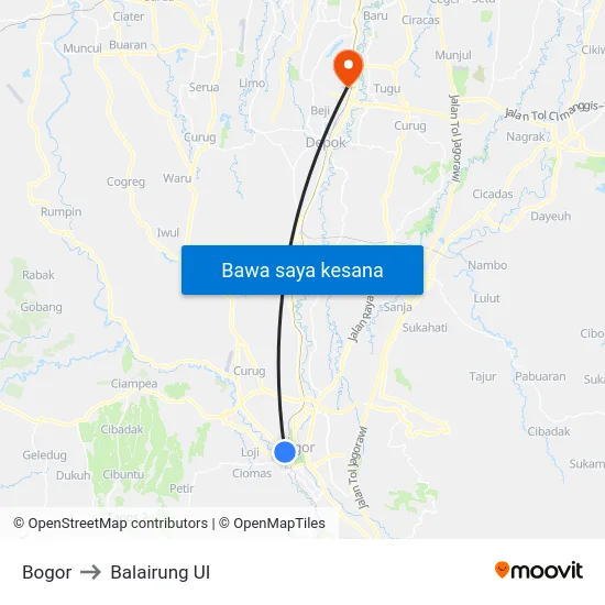 Bogor to Balairung UI map