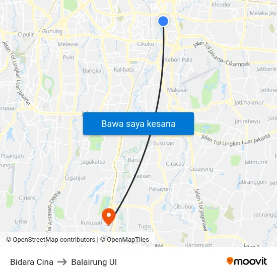 Bidara Cina to Balairung UI map