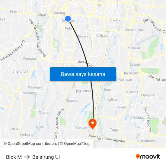 Blok M to Balairung UI map