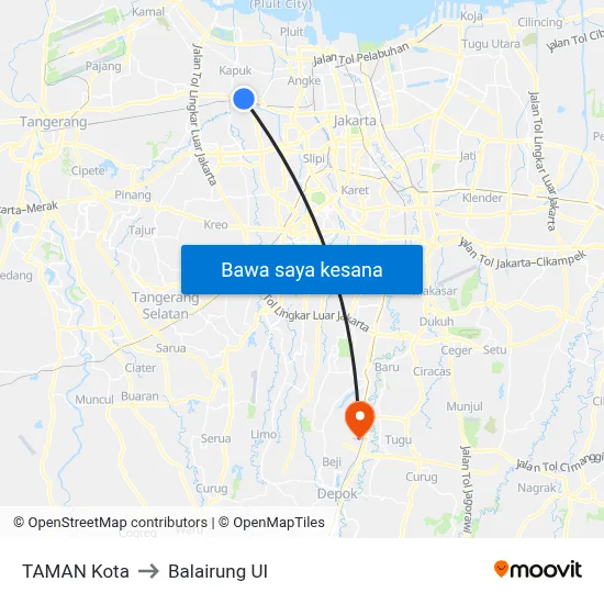 TAMAN Kota to Balairung UI map