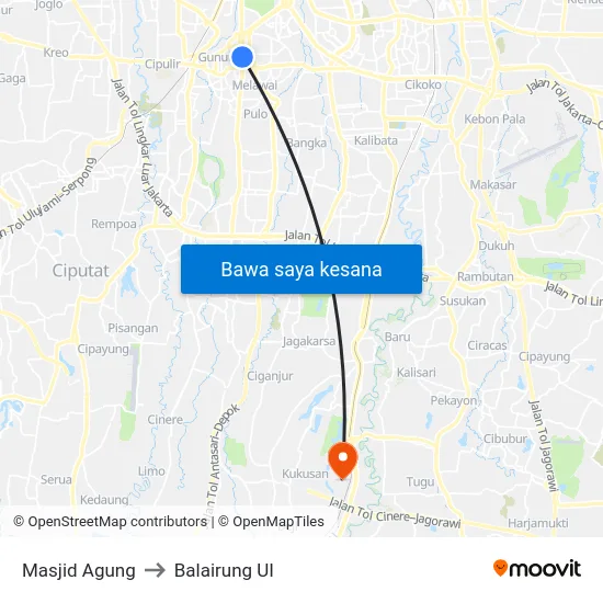 Masjid Agung to Balairung UI map