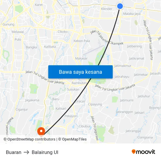 Buaran to Balairung UI map
