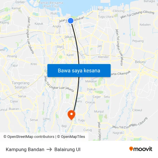 Kampung Bandan to Balairung UI map