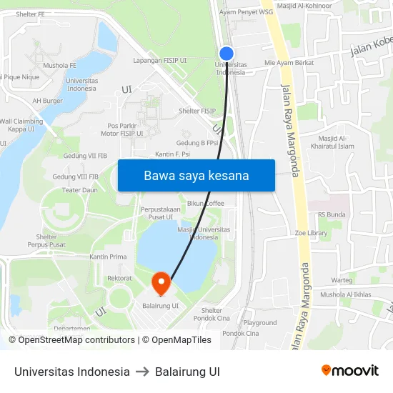 Universitas Indonesia to Balairung UI map