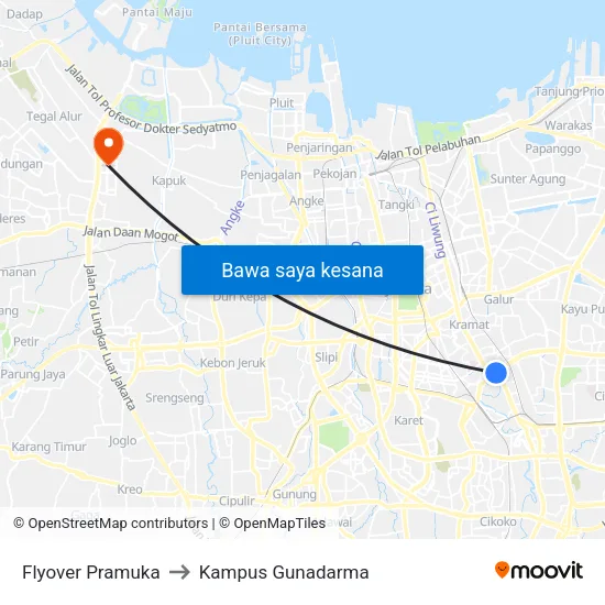 Flyover Pramuka to Kampus Gunadarma map