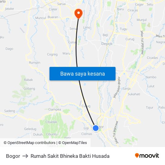 Bogor to Rumah Sakit Bhineka Bakti Husada map