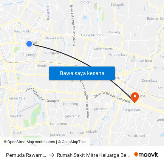 Pemuda Rawamangun to Rumah Sakit Mitra Keluarga Bekasi Timur map