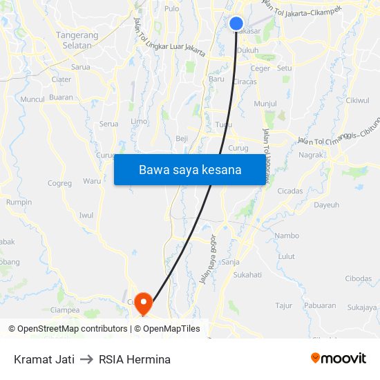 Kramat Jati to RSIA Hermina map