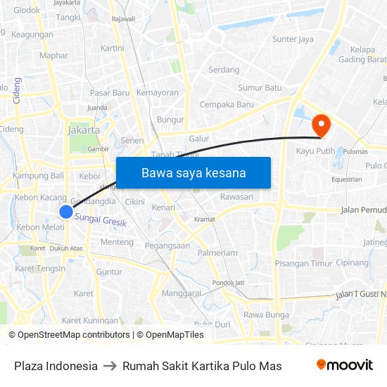 Plaza Indonesia to Rumah Sakit Kartika Pulo Mas map