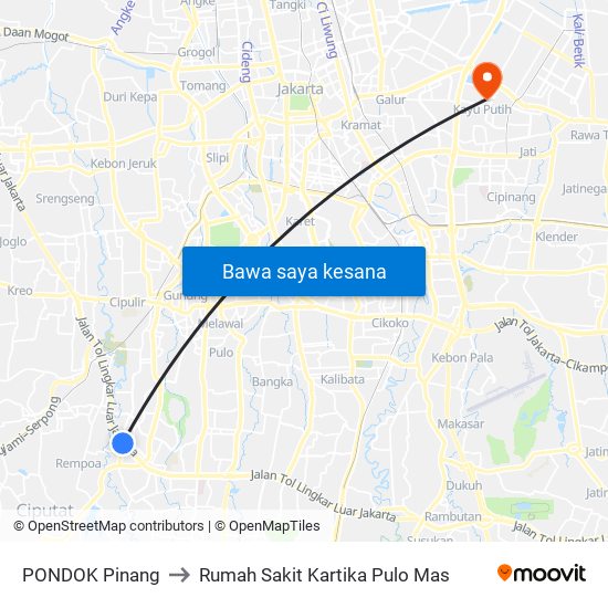 PONDOK Pinang to Rumah Sakit Kartika Pulo Mas map