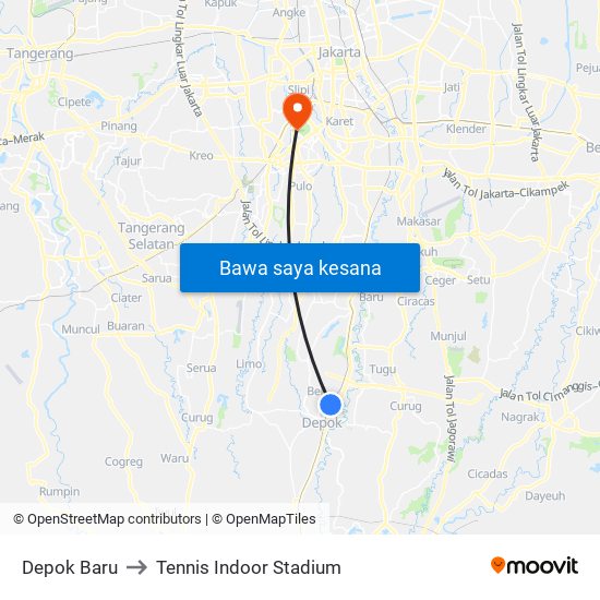 Depok Baru to Tennis Indoor Stadium map