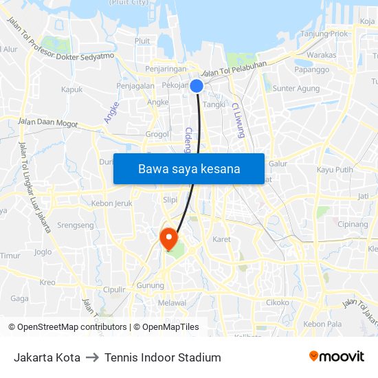 Jakarta Kota to Tennis Indoor Stadium map