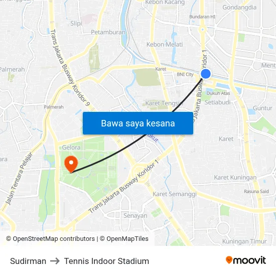 Sudirman to Tennis Indoor Stadium map