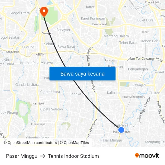 Pasar Minggu to Tennis Indoor Stadium map