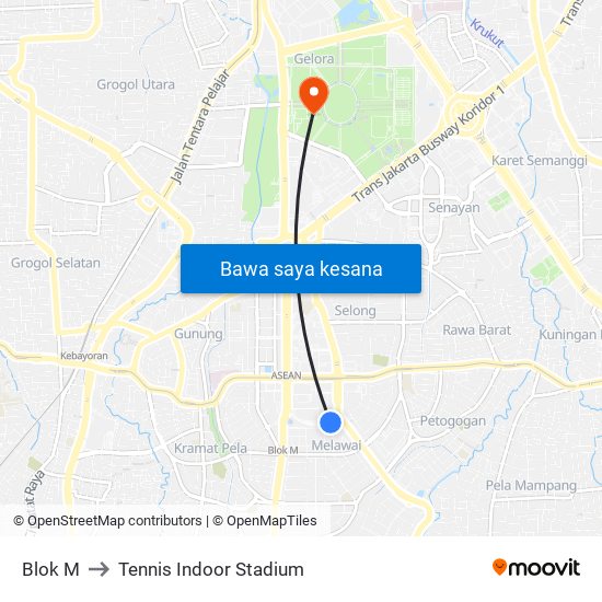 Blok M to Tennis Indoor Stadium map