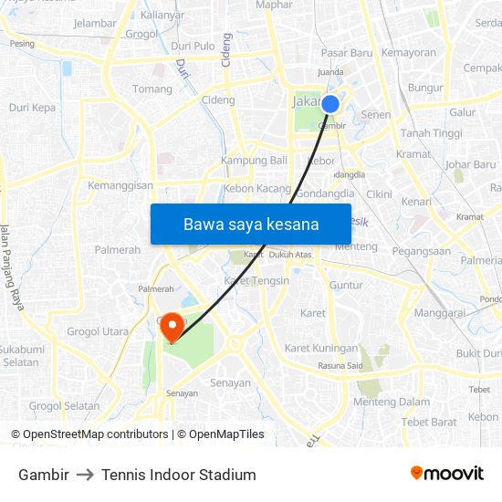 Gambir to Tennis Indoor Stadium map