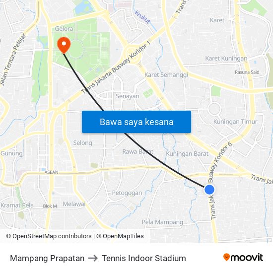 Mampang Prapatan to Tennis Indoor Stadium map