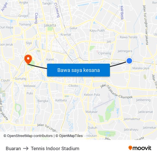 Buaran to Tennis Indoor Stadium map