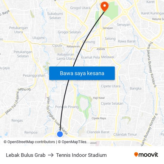 Lebak Bulus Grab to Tennis Indoor Stadium map