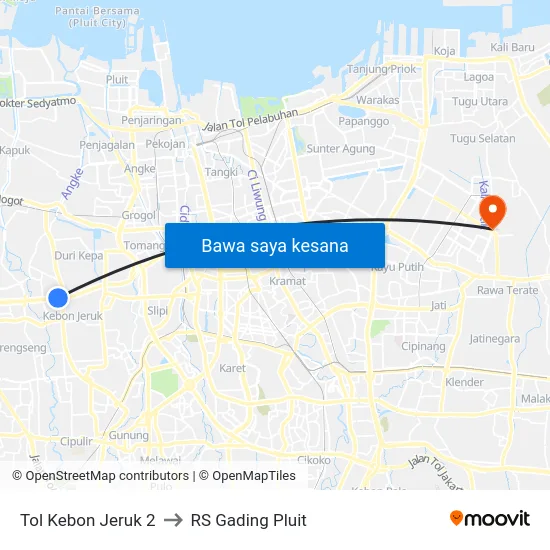 Tol Kebon Jeruk 2 to RS Gading Pluit map