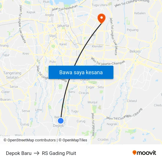 Depok Baru to RS Gading Pluit map