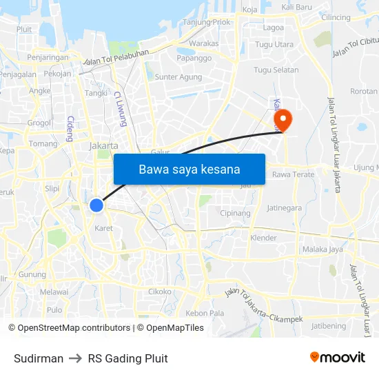 Sudirman to RS Gading Pluit map