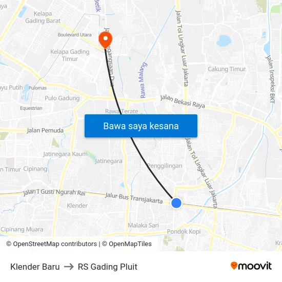 Klender Baru to RS Gading Pluit map