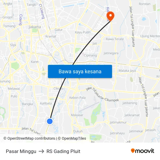 Pasar Minggu to RS Gading Pluit map