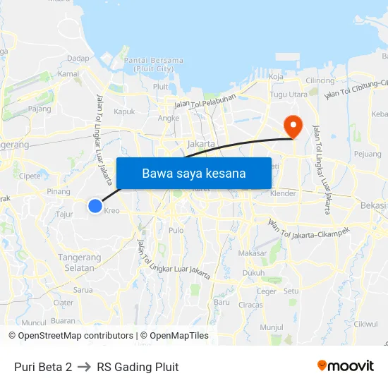 Puri Beta 2 to RS Gading Pluit map