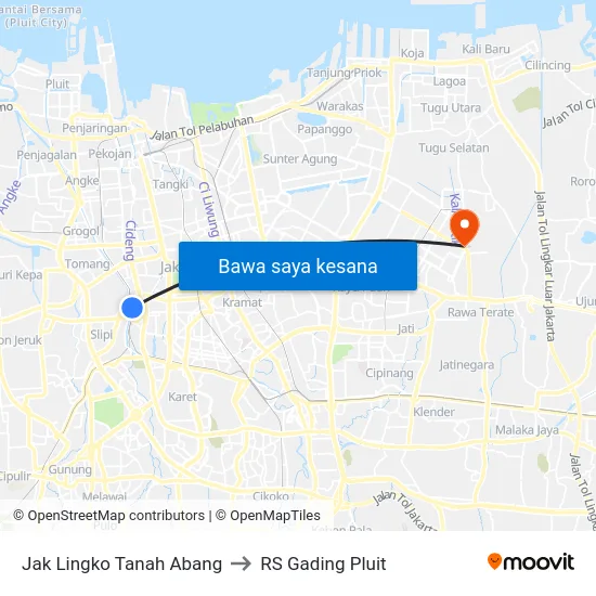 Jak Lingko Tanah Abang to RS Gading Pluit map