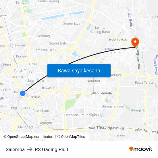 Salemba to RS Gading Pluit map