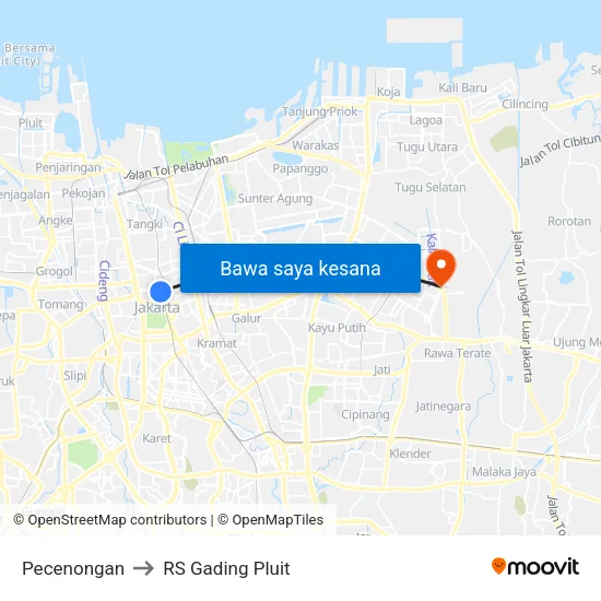 Pecenongan to RS Gading Pluit map