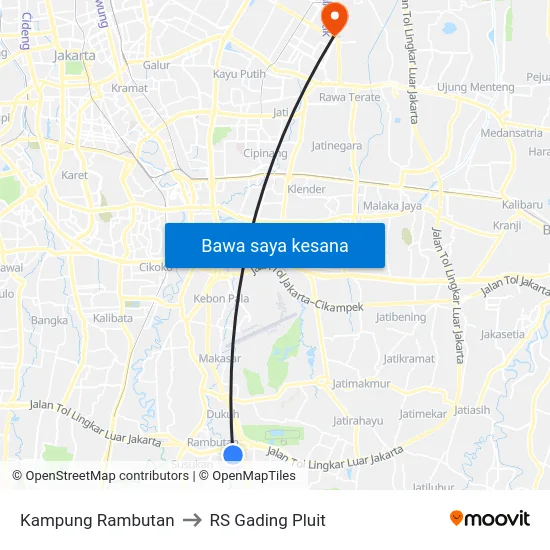Kampung Rambutan to RS Gading Pluit map