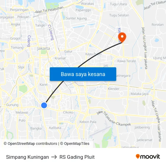 Simpang Kuningan to RS Gading Pluit map