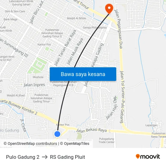 Pulo Gadung 2 to RS Gading Pluit map