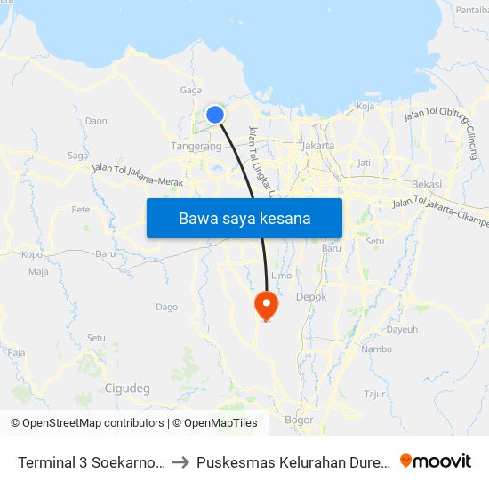 Terminal 3 Soekarno-Hatta to Puskesmas Kelurahan Duren Seribu map