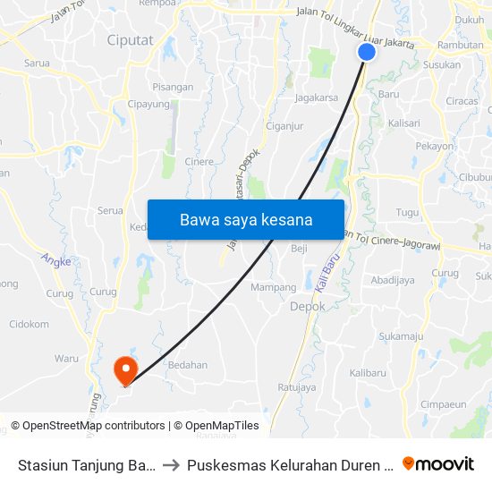 Stasiun Tanjung Barat 2 to Puskesmas Kelurahan Duren Seribu map