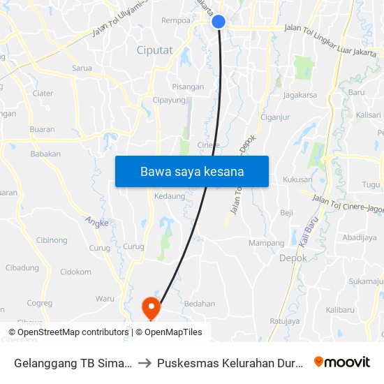 Gelanggang TB Simatupang to Puskesmas Kelurahan Duren Seribu map