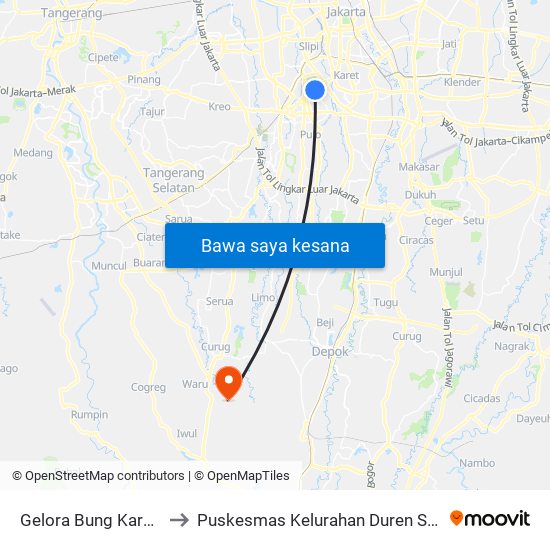 Gelora Bung Karno 2 to Puskesmas Kelurahan Duren Seribu map