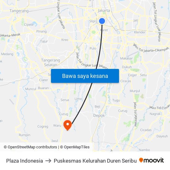 Plaza Indonesia to Puskesmas Kelurahan Duren Seribu map