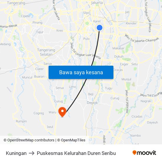 Kuningan to Puskesmas Kelurahan Duren Seribu map