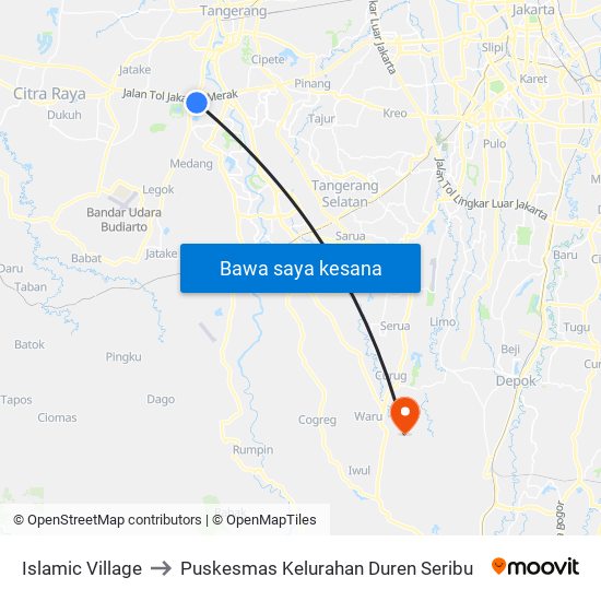 Islamic Village to Puskesmas Kelurahan Duren Seribu map