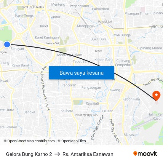 Gelora Bung Karno 2 to Rs. Antariksa Esnawan map